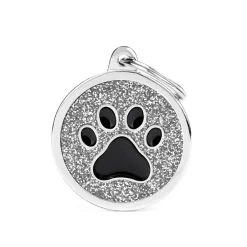 Medaglietta Per Cani E Gatti Personalizzata Cerchio Glitter Con Zampa Nera Taglia Grande