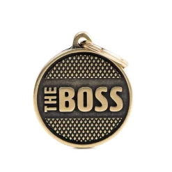 Medaglietta Per Cani E Gatti Personalizzata Cerchio The Boss Rombi in Ottone Inglese Taglia Grande