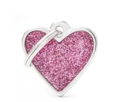 Medaglietta Per Cani E Gatti Personalizzata Cuore Rosa Con Glitter Taglia Piccola
