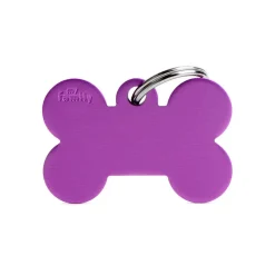 Medaglietta Per Cani E Gatti Personalizzata Osso In Alluminio Viola Taglia Grande