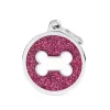 Medaglietta Per Cani E Gatti Personalizzata Osso In Alluminio Cerchio Grande Con Glitter Rosa E Osso Bianco