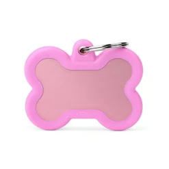 Medaglietta Per Cani E Gatti Personalizzata Osso In Alluminio Rosa Con Gomma