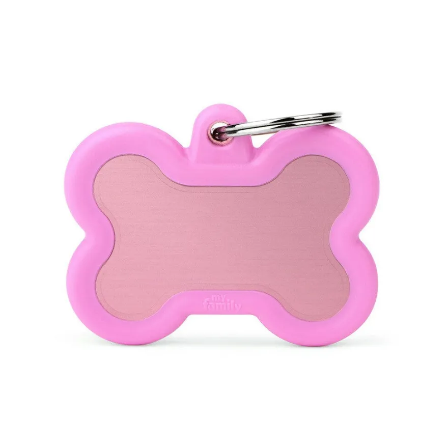 Medaglietta Per Cani E Gatti Personalizzata Osso In Alluminio Rosa Con Gomma
