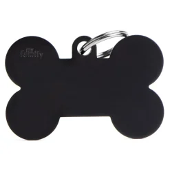 Medaglietta Per Cani E Gatti Personalizzata Osso In Alluminio Nero Taglia XL