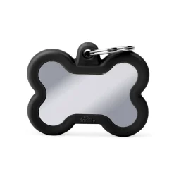 Medaglietta Per Cani E Gatti Personalizzata Osso In Ottone Cromato Con Gomma Nera