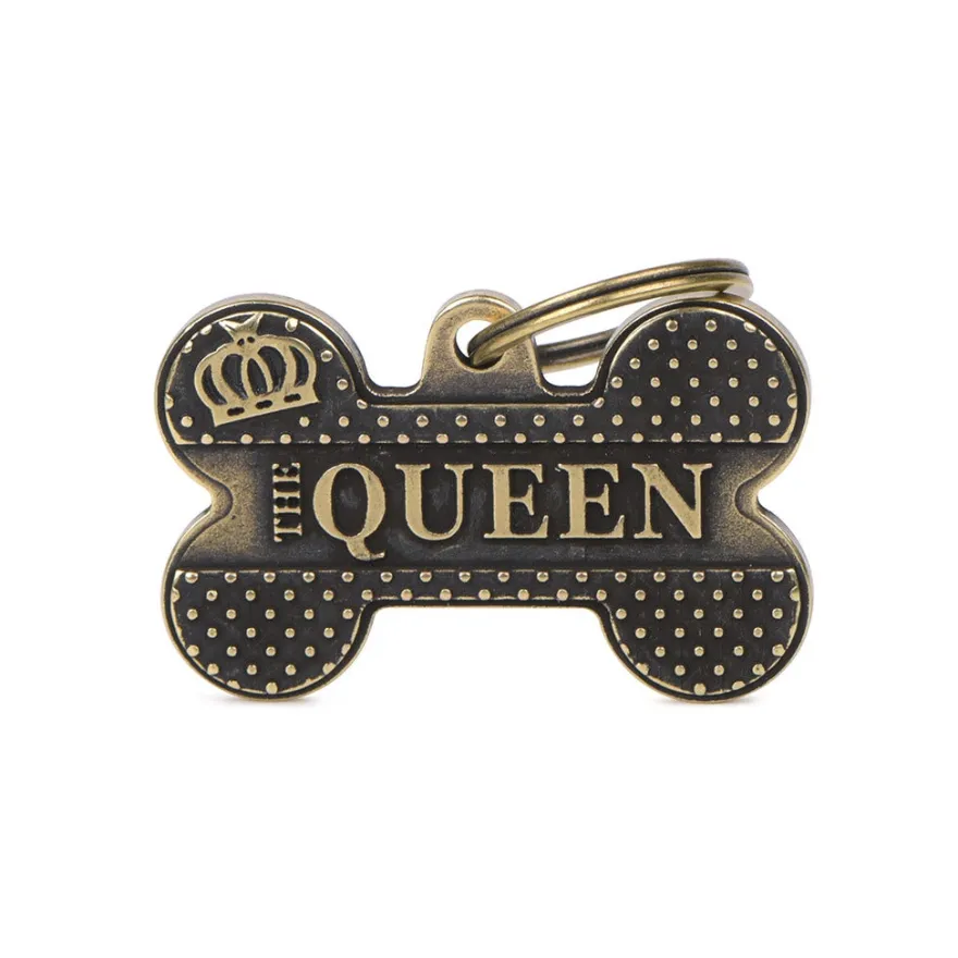 Medaglietta Per Cani E Gatti Personalizzata Osso Queen English Bronx Taglia Grande