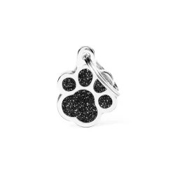 Medaglietta Per Cani E Gatti Personalizzata Zampa Con Glitter Nero