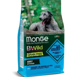 Monge B Wild Grain Free Acciughe Patate Piselli Cibo Secco Per Cani Adulti Sacco 2,5 Kg