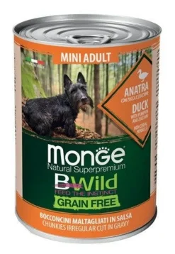 Monge B Wild Grain Free Adult Con Anatra Zucca Zucchine Cibo Umido Cani Piccola Taglia Lattina 400g