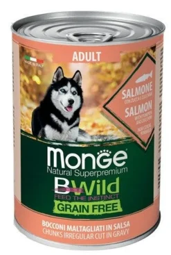Monge B Wild Grain Free All Breeds Con Salmone Zucca Zucchine Cibo Umido Cani Adulti 400g