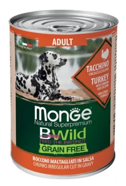 Monge B Wild Grain Free All Breeds Con Tacchino Zucca Zucchine Cibo Umido Cani Adulti 400g