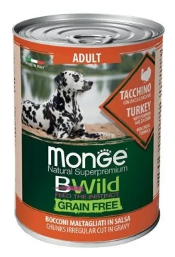 Monge B Wild Grain Free All Breeds Con Tacchino Zucca Zucchine Cibo Umido Cani Adulti 400g