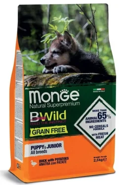 Monge B Wild Grain Free Con Anatra/Patate Cibo Secco Per Cuccioli Sacco 12Kg