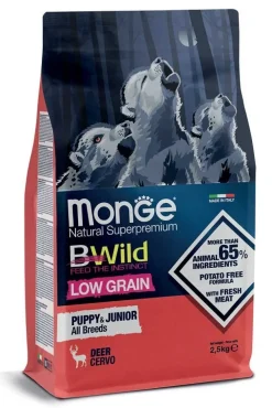 Monge B Wild Low Grain All Breeds Con Cervo Cibo Secco Cani Cuccioli Sacco 2,5kg