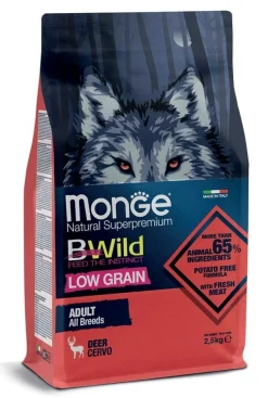 Monge B Wild Low Grain All Breeds con Cervo Cibo Secco Per Cani Adulti Sacco 2,5 Kg