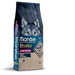 Monge B Wild Low Grain All Breeds con Oca Cibo Secco Per Cani Adulti Sacco 12 Kg