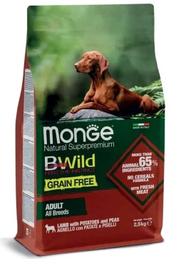 Monge Grain Free All Breeds Adult Cibo Secco Agnello Con Patate E Piselli Per Cani Adulti Sacco 2,5kg