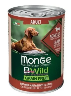 Monge Natural Super Premium Bwild Grain Free Formula All Breeds Gusto Agnello Zucca Zucchine Cibo Umido Cani Adulti Lattina 400g