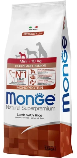 Monge Natural Superpremium Mini Monoprotein Agnello Con Riso Secco Cani Cuccioli Taglia Mini Sacco 7,5kg