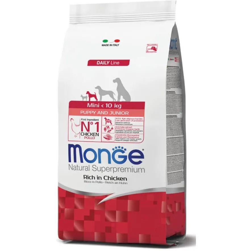 Monge Ricco di Pollo Cibo Secco Per Cani Cuccioli Taglia Piccola Sacco 3 Kg