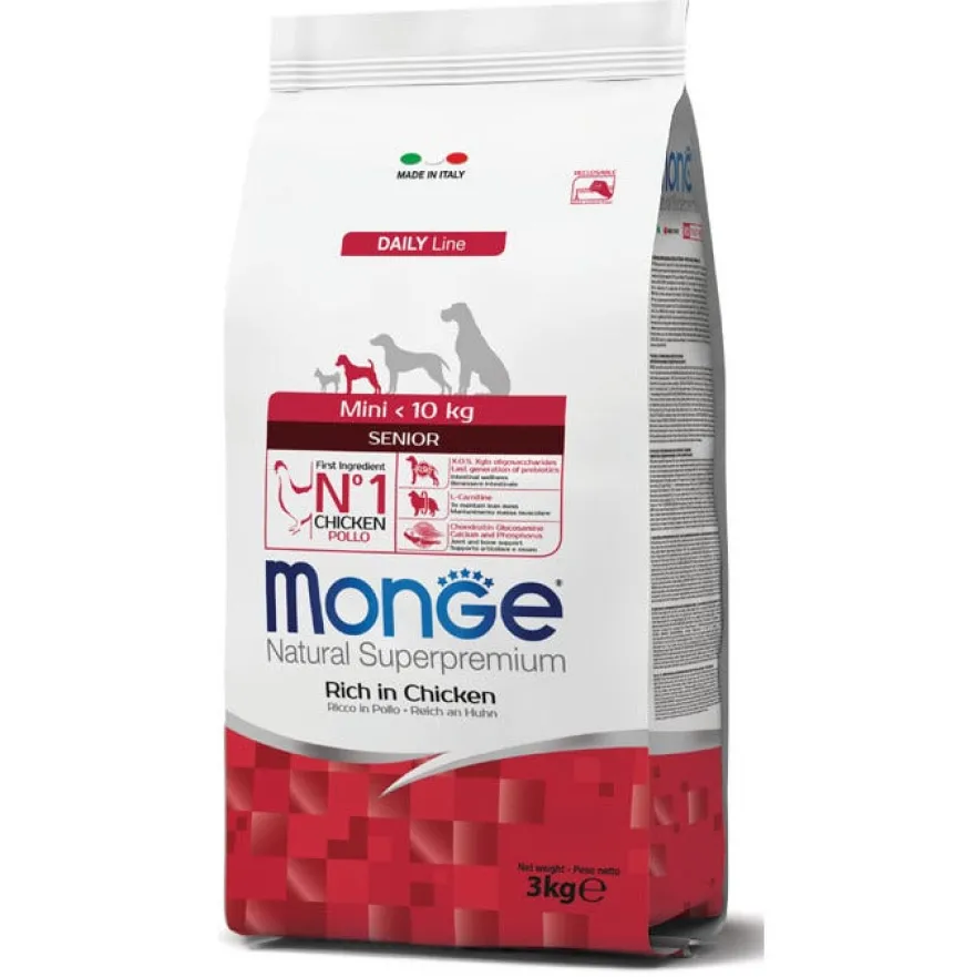 Monge Ricco Di Pollo Cibo Secco Senior Per Cani Età Avanzata Taglia Piccola Sacco 3 Kg