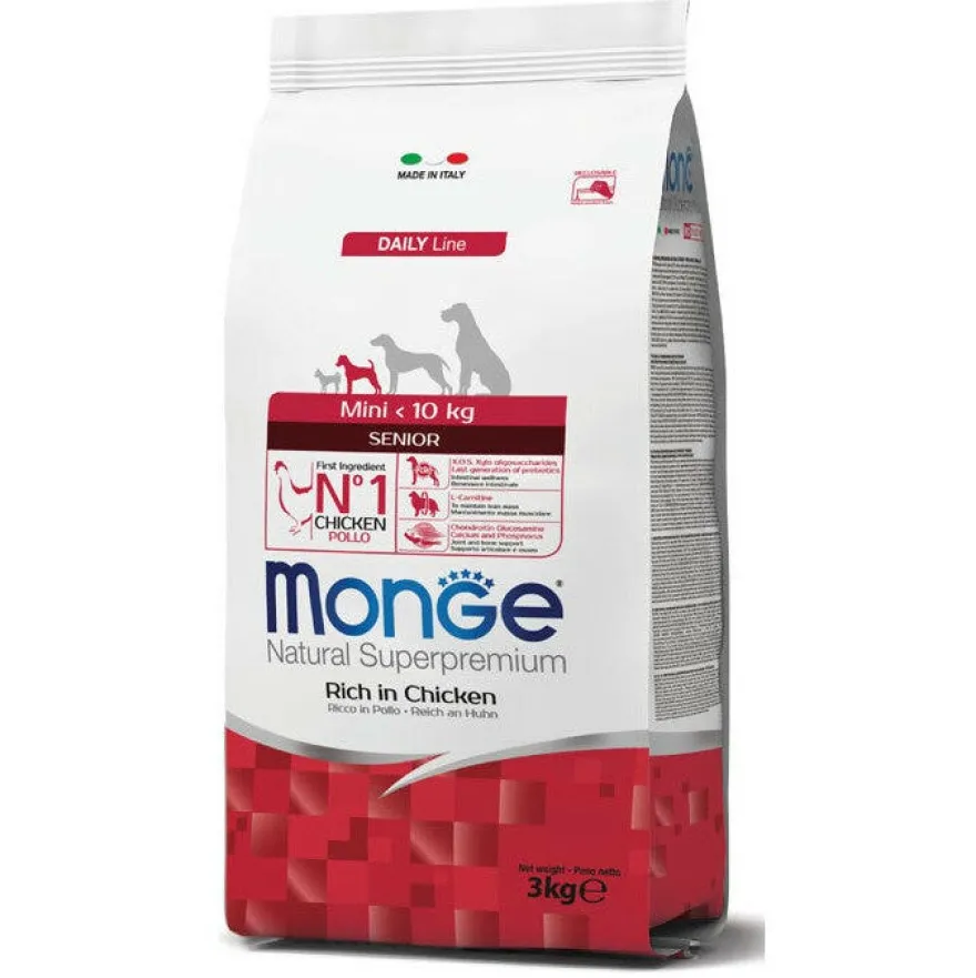 Monge Ricco Di Pollo Cibo Secco Senior Per Cani Età Avanzata Taglia Piccola Sacco 3 Kg