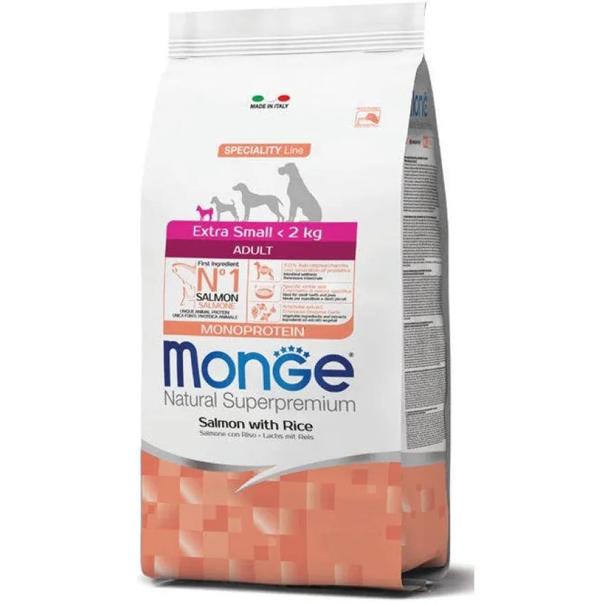 Monge Salmone E Riso Cibo Secco Per Cani Adulti Taglia Molto Piccola Sacco 2,5 Kg