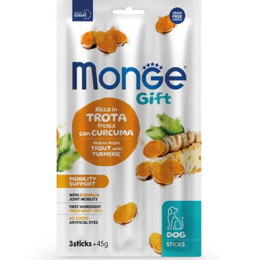 Monge Sticks Mobility Support Per Cani Adulti Trota Fresca Con Curcuma 45g