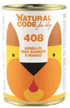 Natural Code 408 Cibo Umido Con Agnello/Riso Basmati/Mango Per Cani Adulti Barattolo 400g