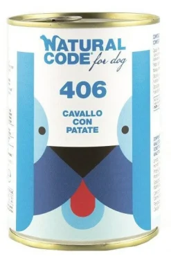 Natural Code 406 Cibo Umido Con Cavallo/Patate Per Cani Adulti Barattolo 400g