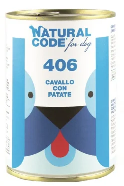 Natural Code 406 Cibo Umido Con Cavallo/Patate Per Cani Adulti Barattolo 400g