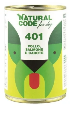 Natural Code 401 Cibo Umido Con Pollo/Salmone/Carote Per Cani Adulti Barattolo 400g