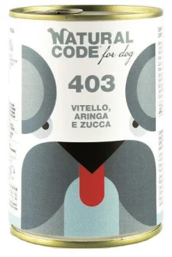 Natural Code 403 Cibo Umido Con Vitello/Aringa/Zucca Per Cani Adulti Barattolo 400g