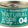 Natural Code 04 Pollo, Manzo E Verdure Cani Adulti Lattina 90g