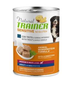 Natural Trainer Cane Sensitive No Gluten Medium & Maxi Adult con Trota e Cereali 400g