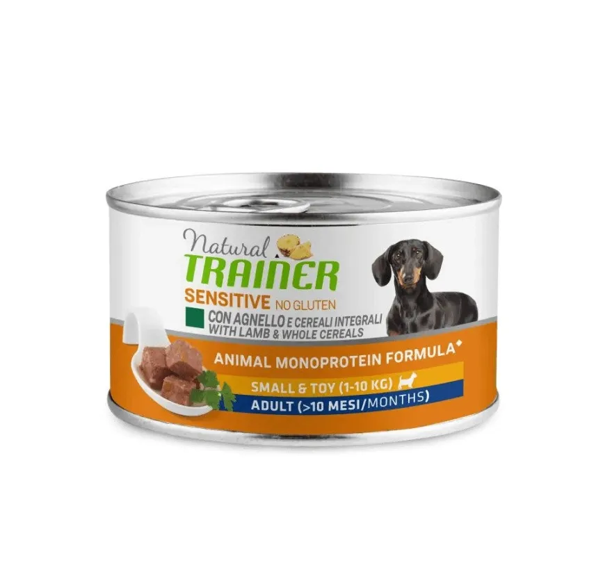 Natural Trainer Cane Sensitive No Gluten Small & Toy Adult con Agnello e Cereali Integrali 150g