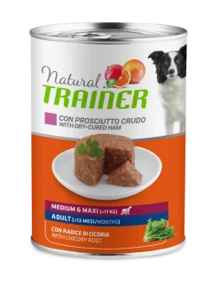 Natural Trainer Cibo Umido Prosciutto Crudo/Riso Per Cani Adulti Taglia Media/Grande Lattina 400g