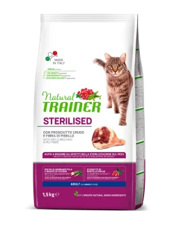 Natural Trainer Crocchette Al Prosciutto Crudo Per Gatti Sterilizzati Sacco 1,5kg