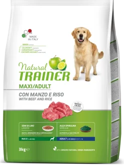 Natural Trainer Crocchette Manzo/Riso Per Cani Adulti Taglia Grande Sacco 3kg