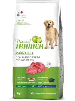 Natural Trainer Crocchette Manzo/Riso Per Cani Adulti Taglia Grande Sacco 12kg