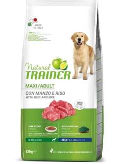 Natural Trainer Crocchette Manzo/Riso Per Cani Adulti Taglia Grande Sacco 12kg