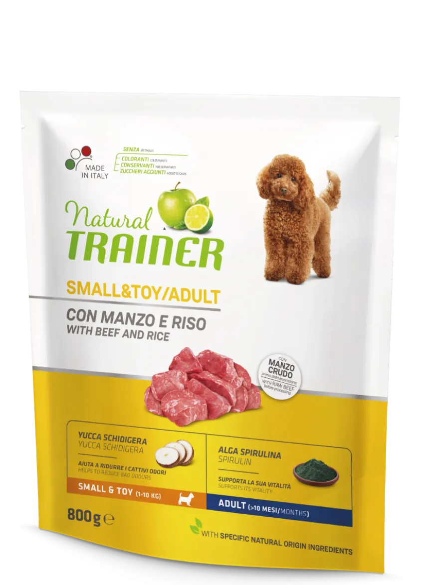 Natural Trainer Crocchette Manzo/Riso Per Cani Adulti Taglia Piccola Sacco 800g