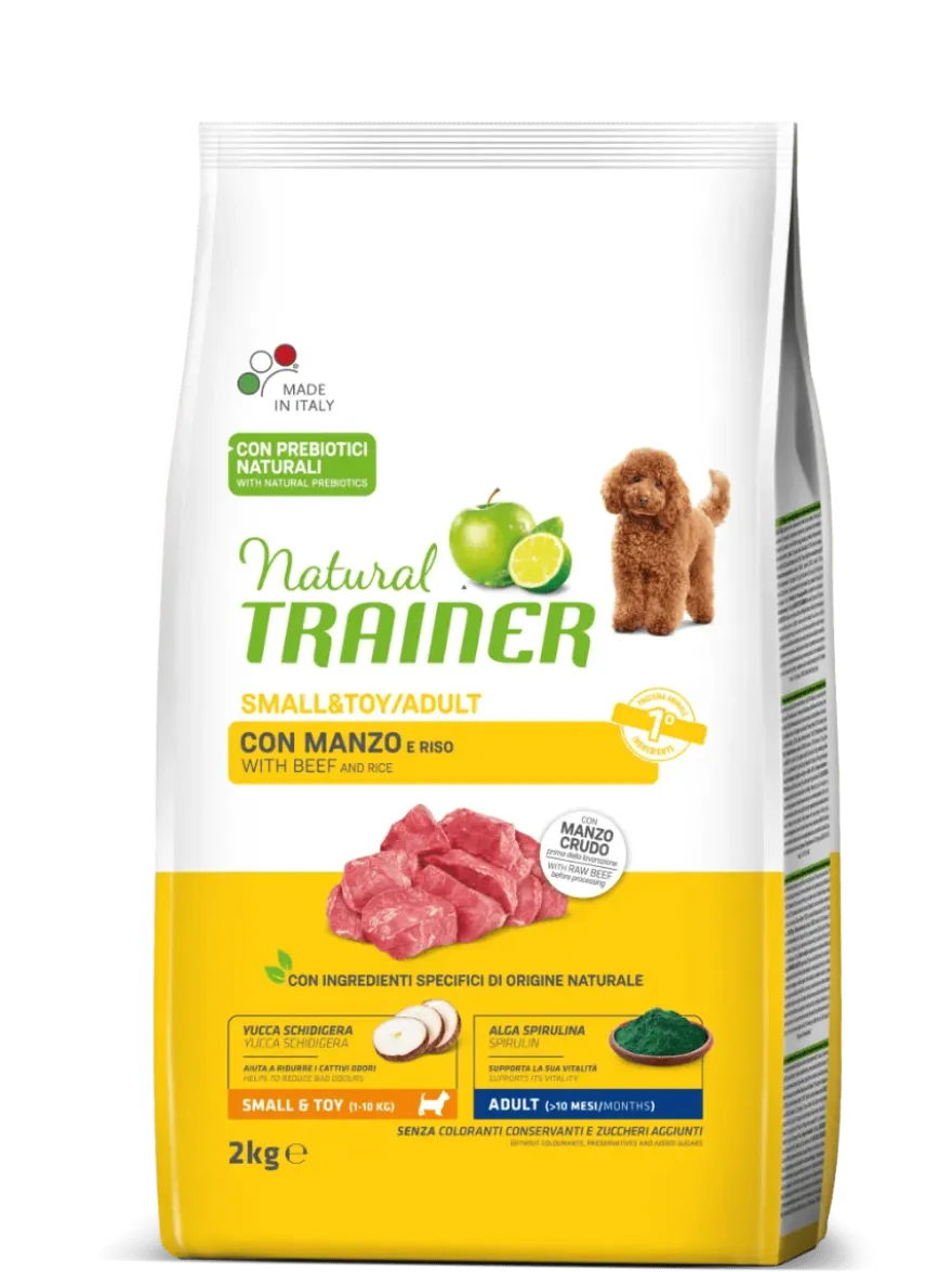 Natural Trainer Crocchette Manzo/Riso Per Cani Adulti Taglia Piccola Sacco 2 Kg