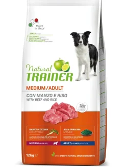 Natural Trainer Crocchette Manzo/Riso Per Cani Adulti Taglia Media Sacco 12kg