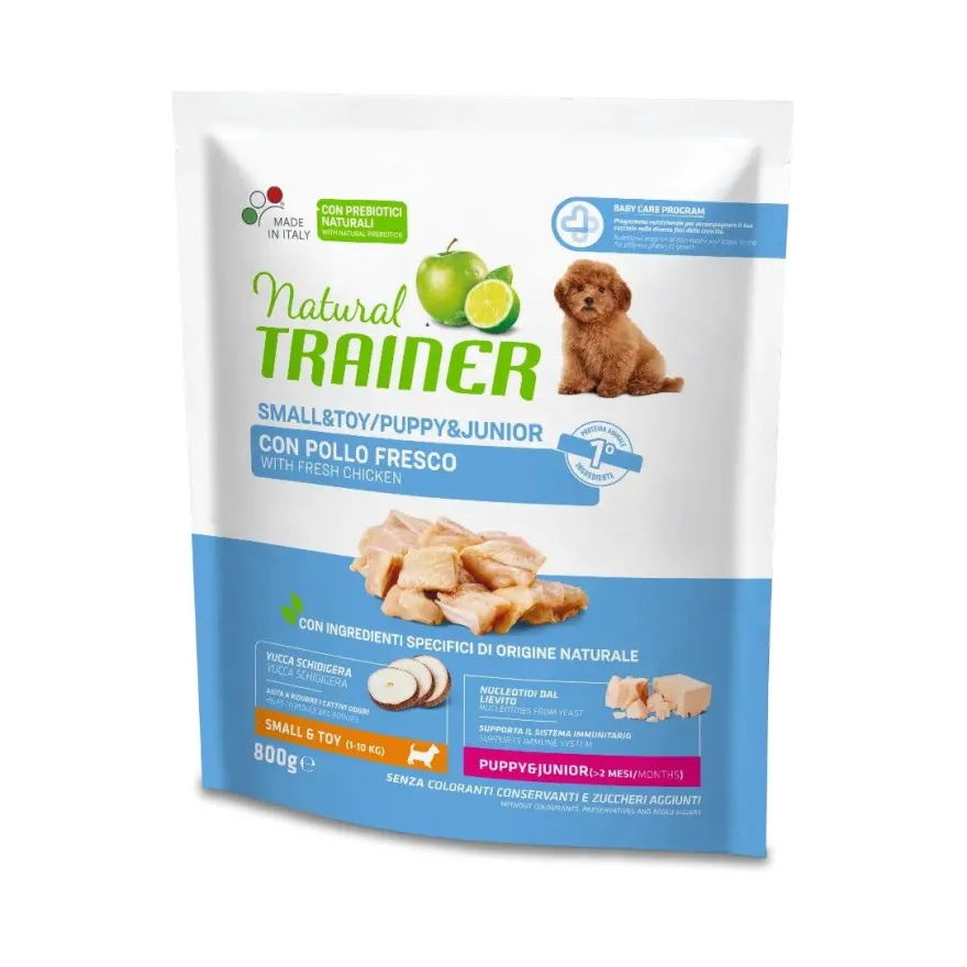Natural Trainer Crocchette Pollo Cibo Secco Per Cuccioli Taglia Small Sacco 0,8kg