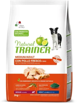 Natural Trainer Crocchette Pollo E Riso Per Cani Adulti Taglia Media Sacco 3Kg