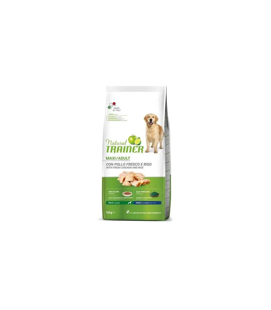 Natural Trainer Crocchette Pollo Fresco e Riso Cane Adult Maxi 12Kg