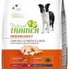 Natural Trainer Crocchette Pollo Fresco/Riso/Alga Spirulina Per Cani Adulti Taglia Media Sacco 3kg