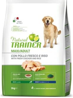 Natural Trainer Crocchette Pollo/Riso/Alga Spirulina Per Cani Adulti Taglia Grande Sacco 3kg