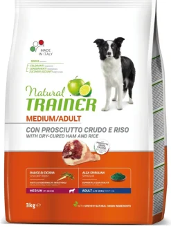 Natural Trainer Crocchette Prosciutto Crudo E Riso Per Cani Adulti Taglia Media Sacco 3kg